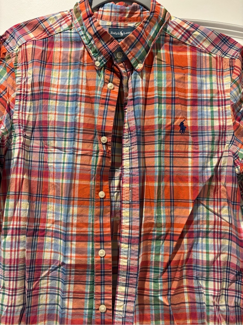 Ralph Lauren Orange Multi-Plaid Short-Sleeve Button-Down Shirt - Picture 3 of 4